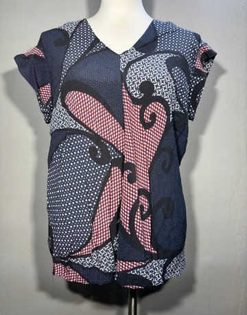 Theory Blue And Red Patterned Top- Size Medium