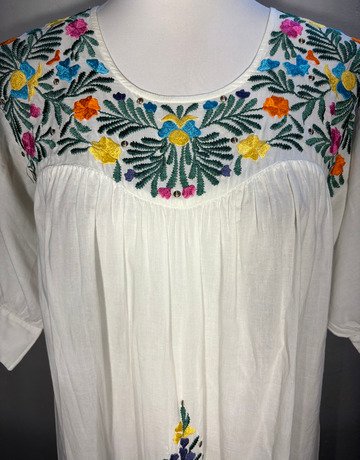 Antik Batik White Floral Cotton Dress- Size Large