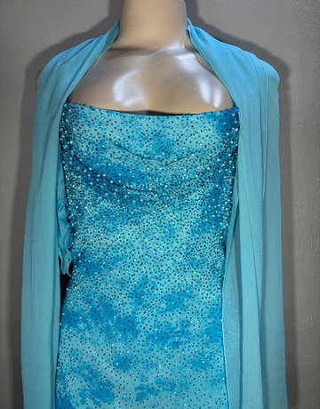 La Cache Blue Pure Silk `Beaded Evening Dress- Size 34