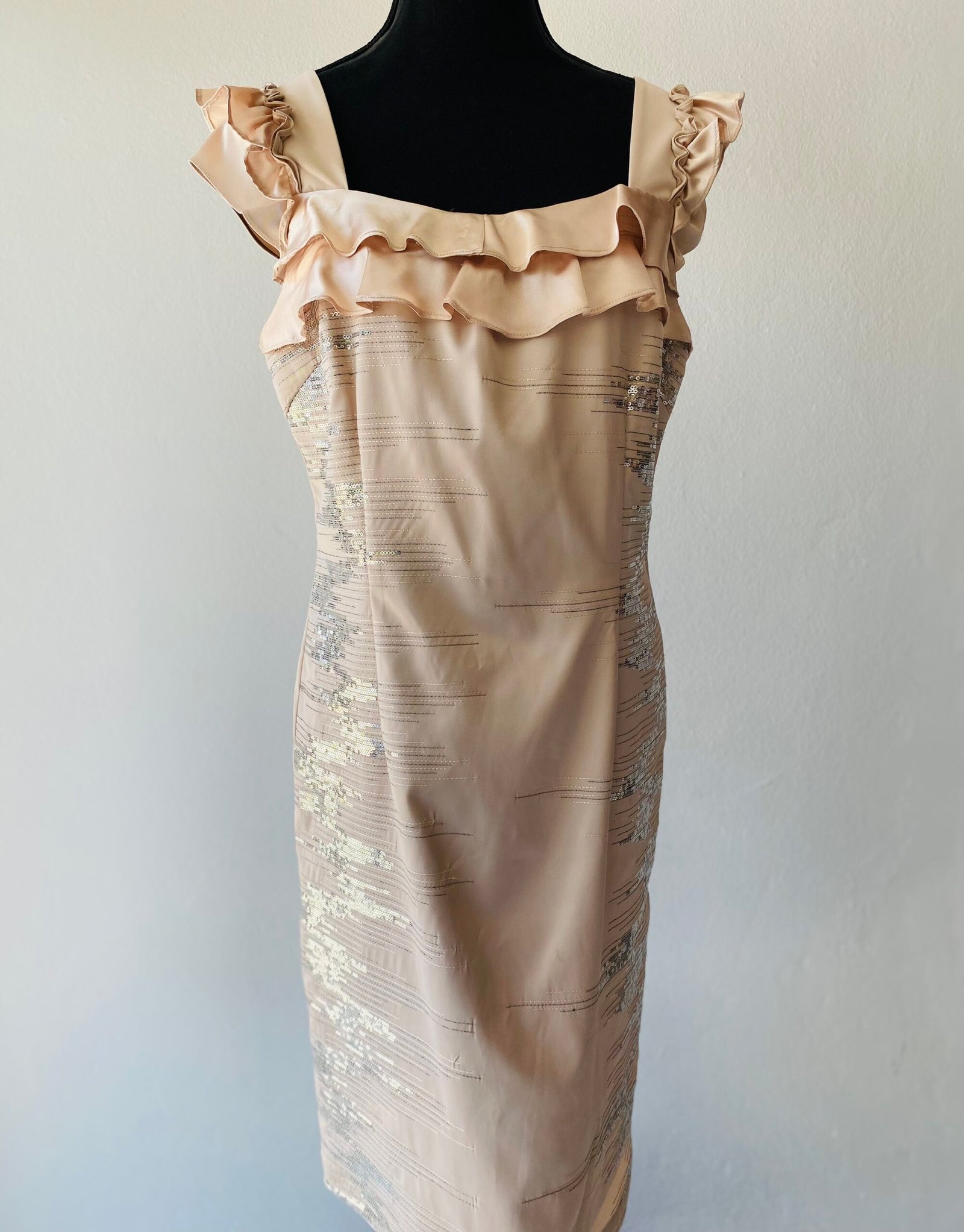 Gellian Quant, beige cocktail dress (with a touch of sparkle) - Size: XL/16