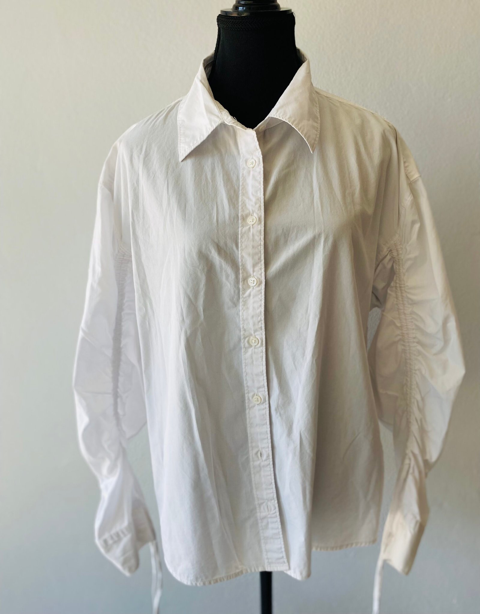 Levi, white cotton blouse with rouged sleeves - Size: L/16