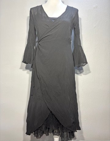 Mystic Rose Black Sheer Layered Wrap Dress – Size Medium