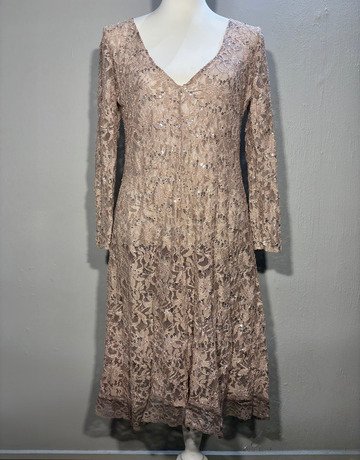 Mystic Rose Dusty Rose Sequined Lace Dress- Size Small