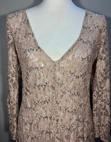 Mystic Rose Dusty Rose Sequined Lace Dress- Size Small