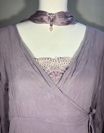 Mystic Rose Mauve Crinkle Chiffon Layered Wrap Dress- Size Large