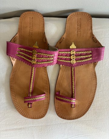 Jane Valken Pink & Gold Embellished Leather Flat Sandals- Size 39