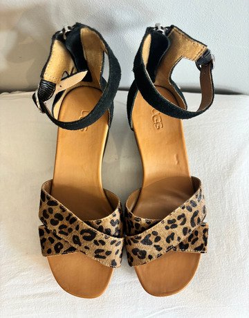UGG Leopard Ankle-Strap Wedge Sandals- Size UK5.5