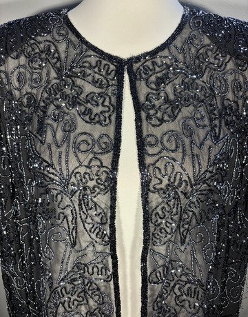 Black Sheer Beaded Open-Front Cardigan / Jacket- Size Medium