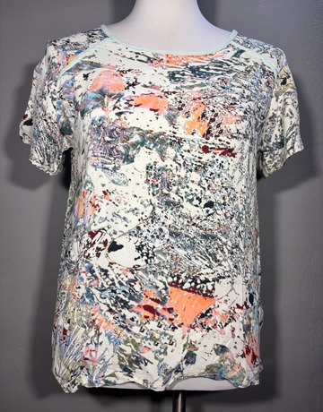 Costeroopenhogen Abstract Viscose Paint-Splatter Short-Sleeve Top- Size Small