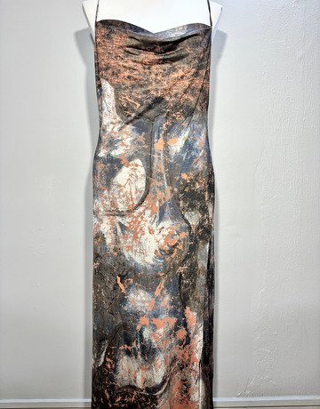 Robert Scarpa Copper & Charcoal Marble Cowl-Neck Slip Dress- Size USA 12