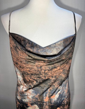 Robert Scarpa Copper & Charcoal Marble Cowl-Neck Slip Dress- Size USA 12