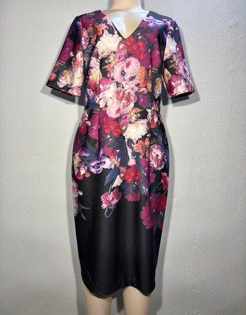 Adrianna Papell Black Floral Dress- Size UK16