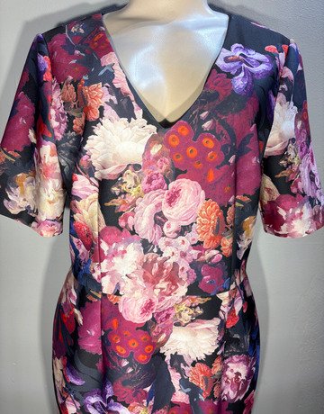 Adrianna Papell Black Floral Dress- Size UK16