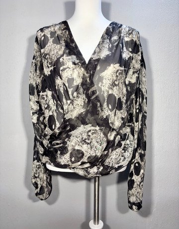 Desray Black and White Sheer Silk Blouse- Size SA38