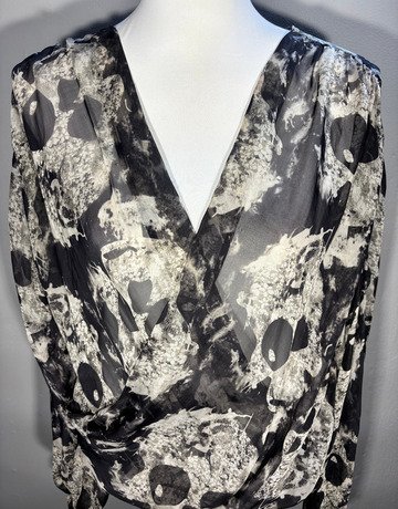 Desray Black and White Sheer Silk Blouse- Size SA38