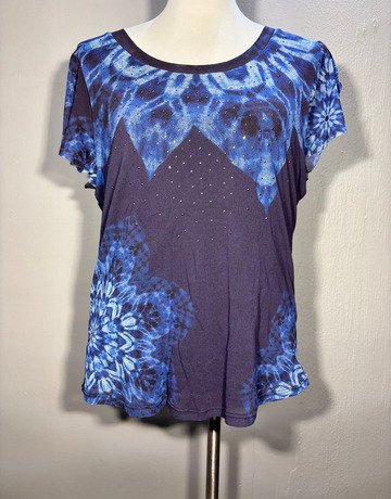 Desigual Blue Patterned Viscose Top- Size Extra-Large