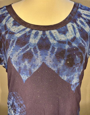 Desigual Blue Patterned Viscose Top- Size Extra-Large
