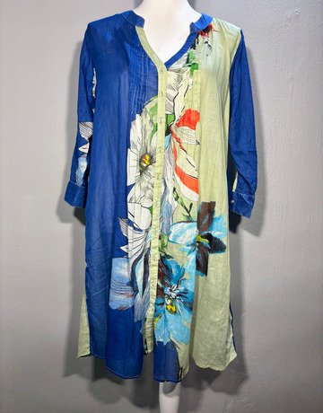 Love Positano Blue Patterned Cotton Dress- Size Medium
