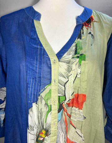 Love Positano Blue Patterned Cotton Dress- Size Medium