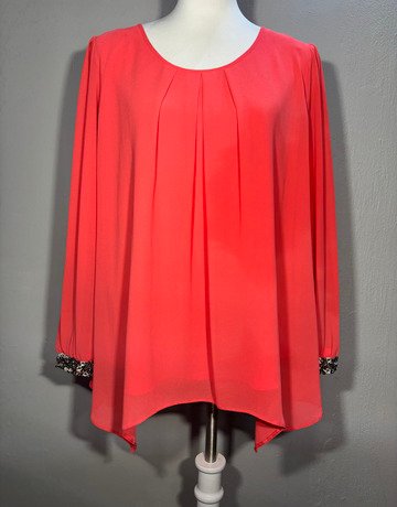 Wallis Coral Long Sleeve Top- Size Extra-Large